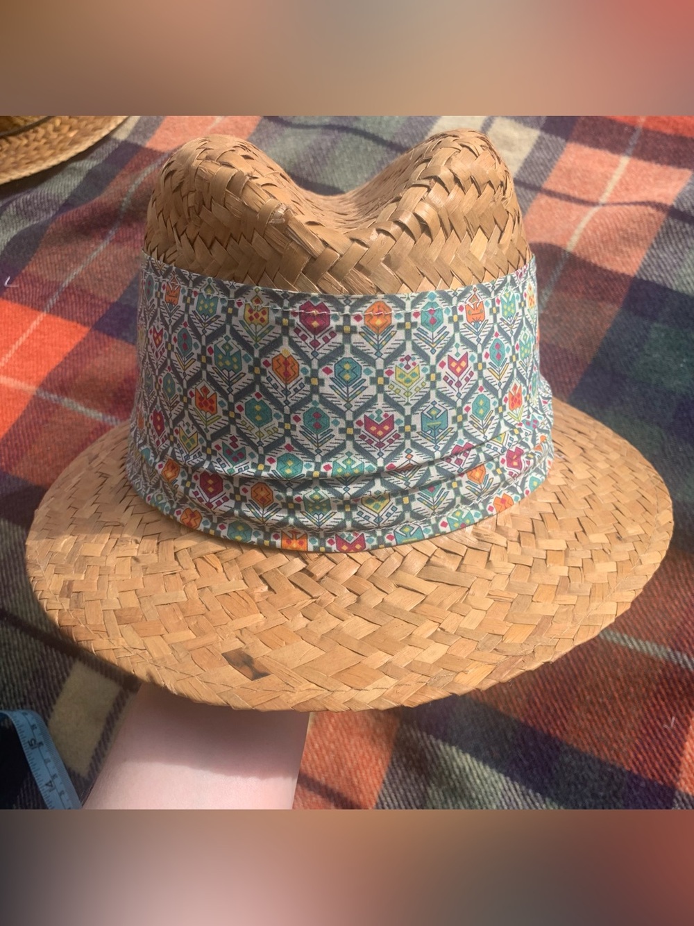 Vintage Bettina Made In Italy straw Fedora w/ floral wide fabric band - unisex